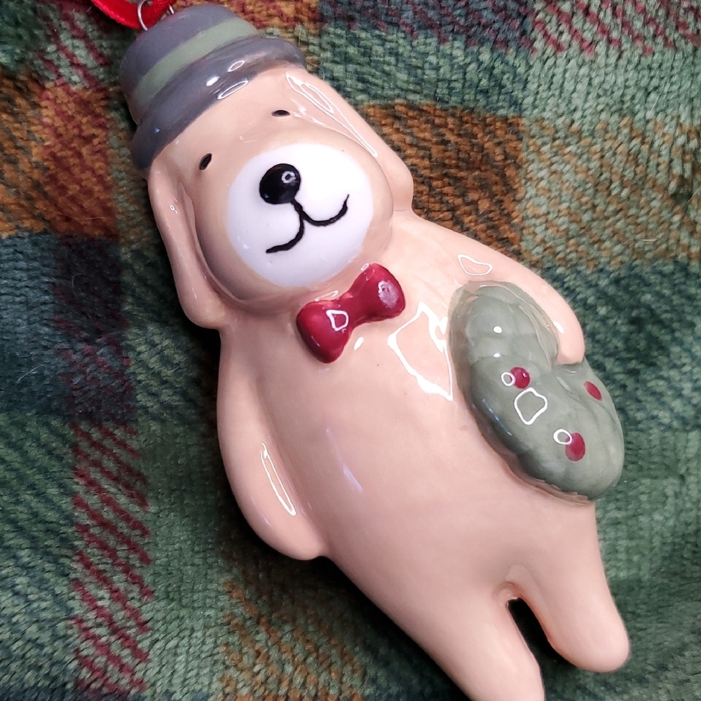 Ceramic Dog Ornament‎ with Bow Tie